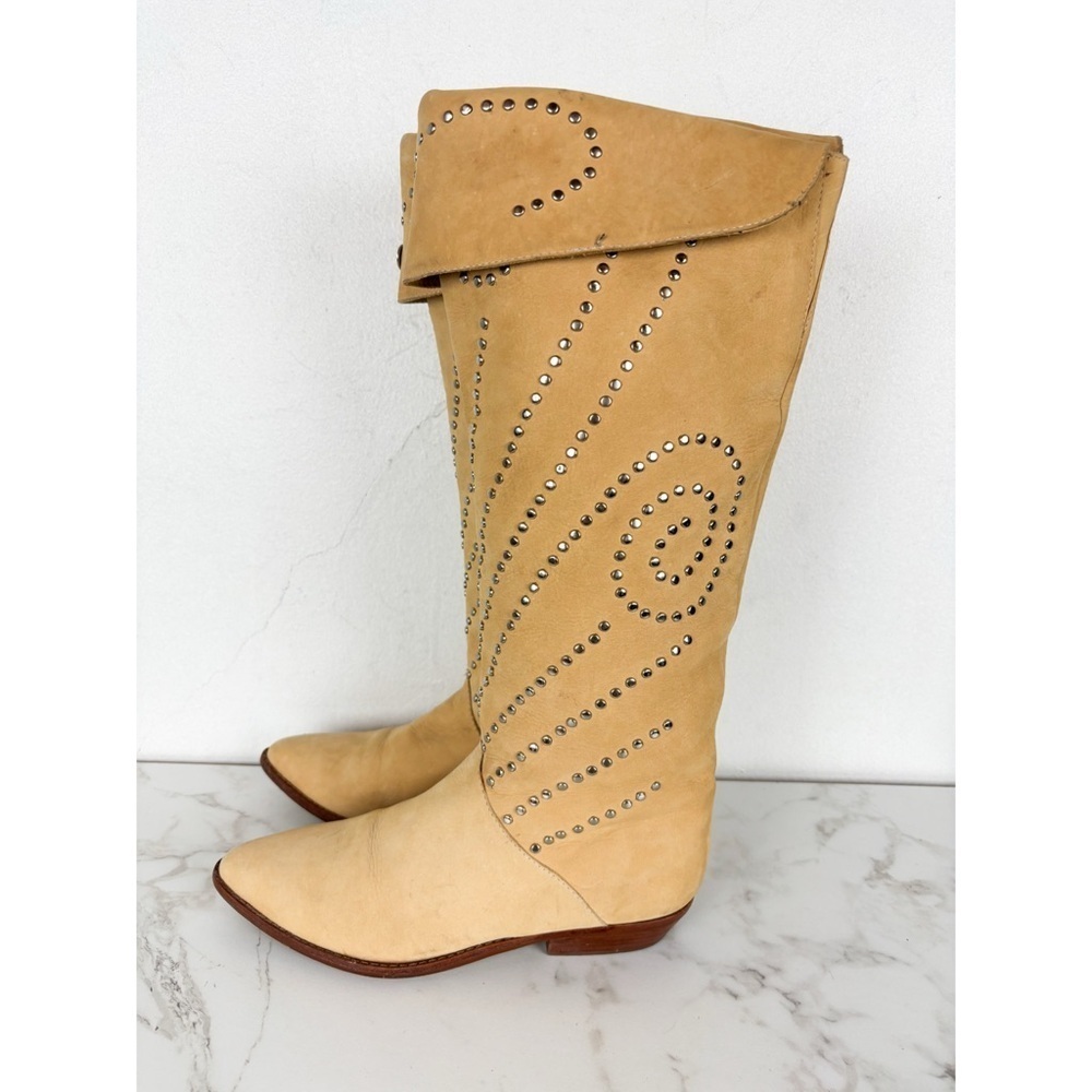 Vintage Circle S Studded Genuine Leather Cowboy Boots Sz 7 - Picture 2 of 9